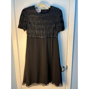 Talbots Formal Dress Small Black Silk Chiffon Beaded Bodice Cocktail Holidays